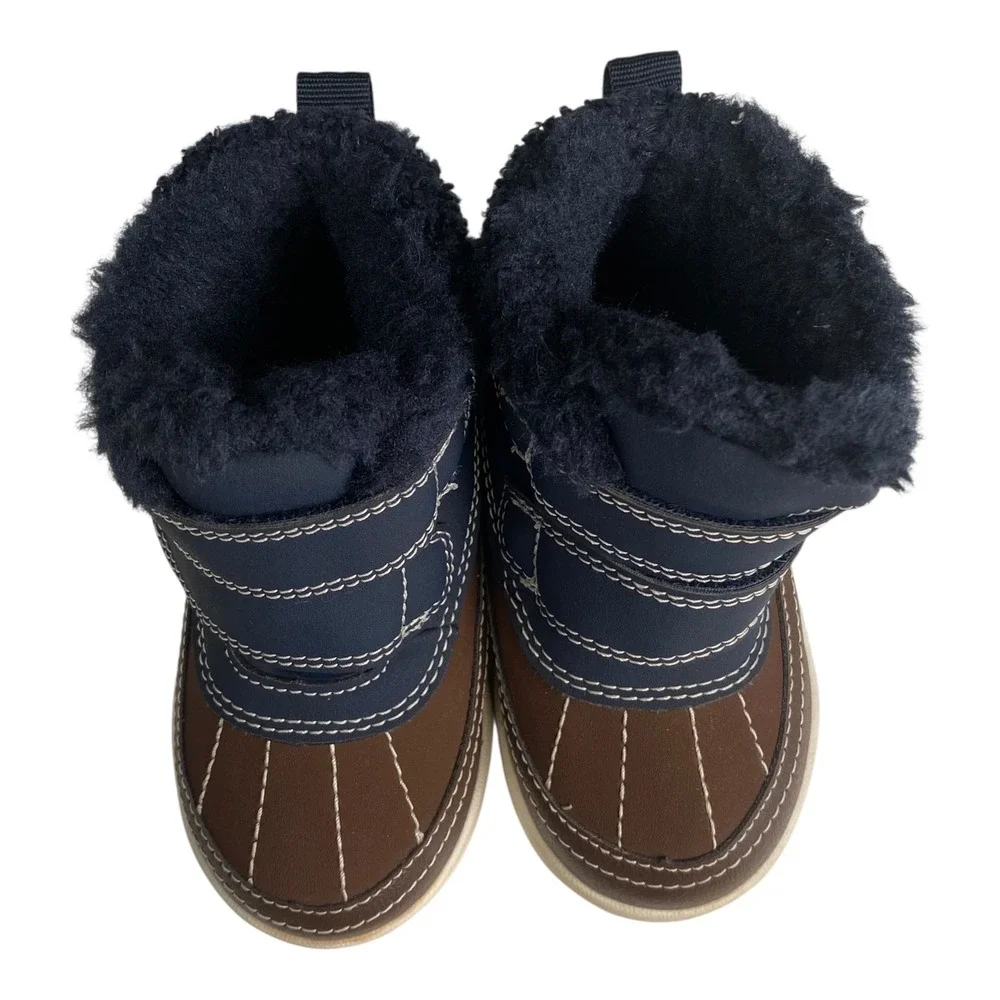 H&M Kids Waterproof Winter‎ Snow Boots Brown Blue Faux Fur Toddler US 5.5